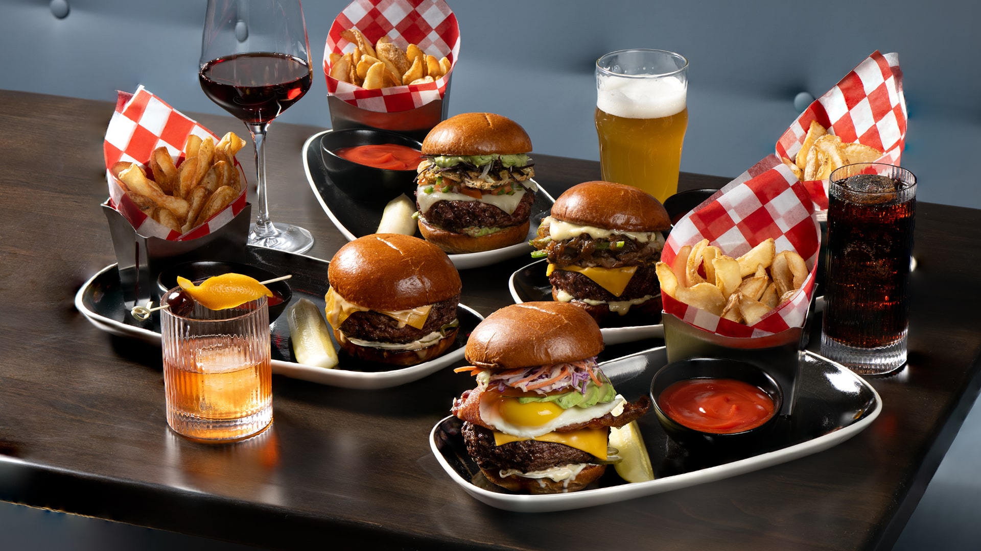 A spread of burgers