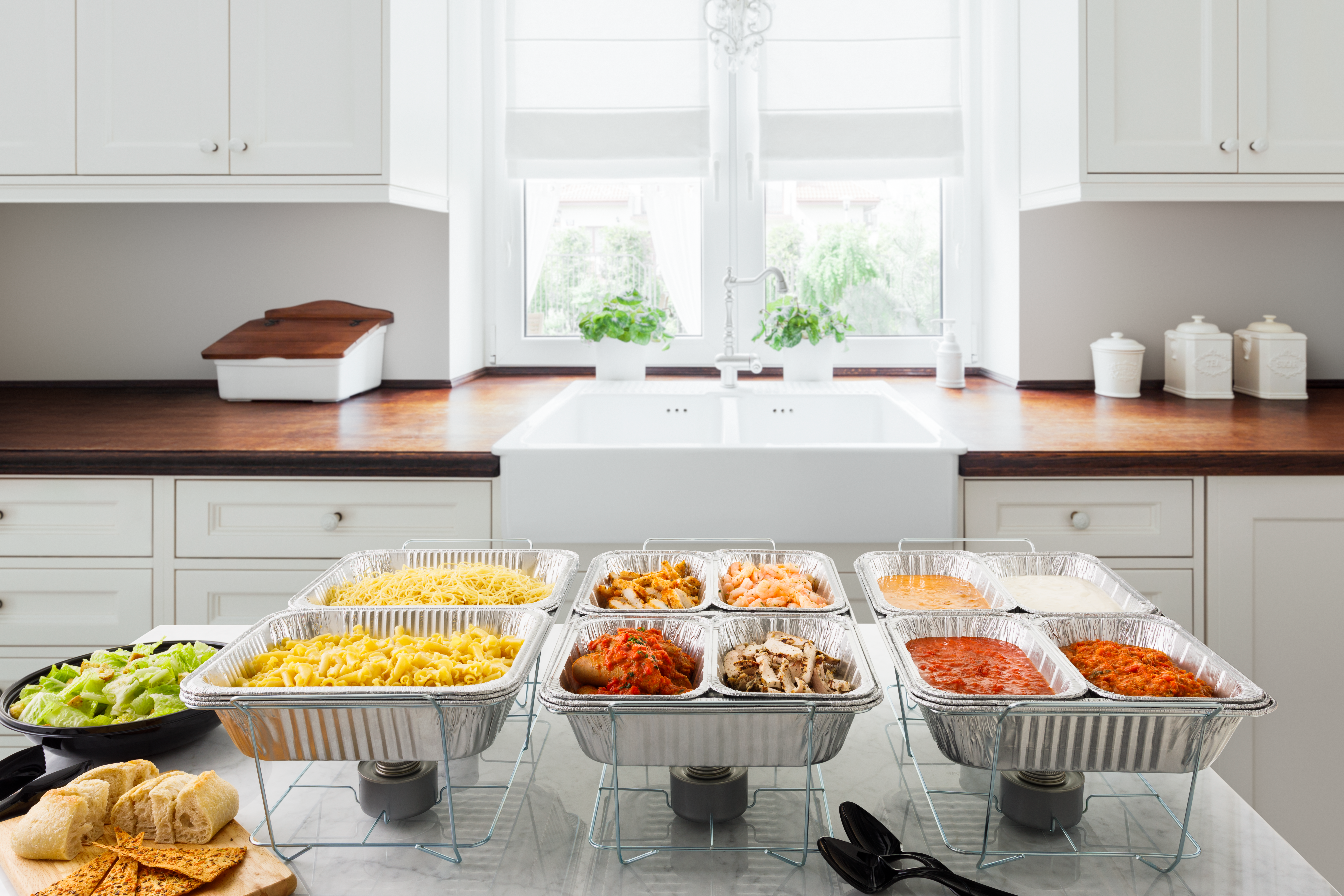 Catering trays in a kitchen